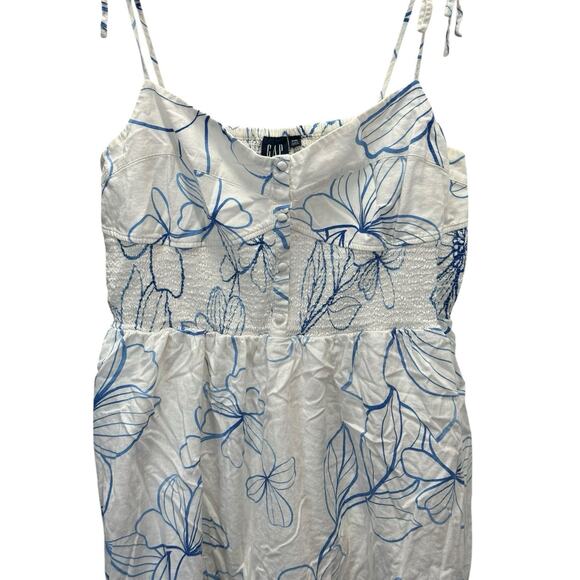GAP 100% Linen Blue Floral Midi Dress Tie Straps Smocked Back Size XL - Picture 6 of 13
